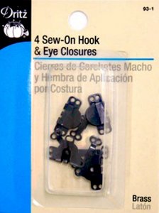 Dritz #93-1 Sew On Hook & Eye Closures - 4 Count Black