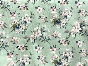 Printemps Digital Cotton Shirting Fabric - 59793 Green Celadon with Blush