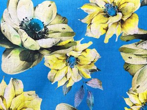 Printemps Digital Cotton Shirting Fabric - 62238 Light Blue with Yellow
