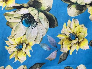Printemps Digital Cotton Shirting Fabric - 62238 Light Blue with Yellow