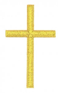 Wholesale Iron-on Applique - Latin Cross #3053 - Gold Metallic,  4.75" x 2.75", 25pcs