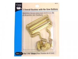 Dritz- Overall Buckles with No Sew Buttons, 1 5/8" Gold