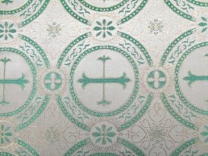 Metallic Church Brocade White-Dark Green-Gold