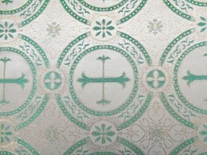 Metallic Church Brocade White-Dark Green-Gold