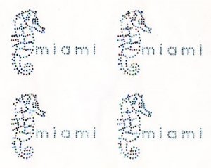Hot Fix Transfer - Miami with Seahorse, Sheet of 4 appliques