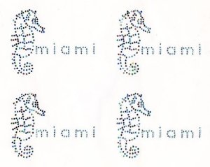 Hot Fix Transfer - Miami with Seahorse, Sheet of 4 appliques