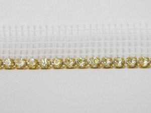 Rhinestone Banding - White Net Single Row, Gold/Crystal 4mm