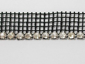 Rhinestone Banding - Black Net Single Row, Silver Crystal 4mm