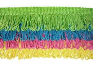 Rainbow Fringe - #L  - Lime - Turquoise - Hot Pink - Yellow   -   3.5"