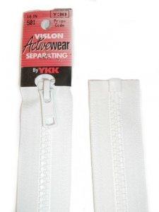 YKK Separating Zipper - One Way Opening, 18" - #501 White