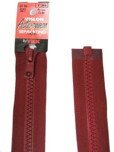 YKK Separating Zipper - One Way Opening, 20" - #527 Cherry