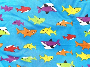 Quilting Cotton Print Fabric - Baby Jaws - Turquoise