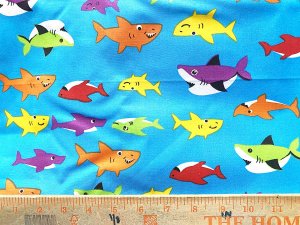 Quilting Cotton Print Fabric - Baby Jaws - Turquoise