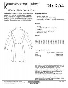 Reconstructing History #RH904 - 1840s - 1860s Men's Frock Coat Sewing Pattern