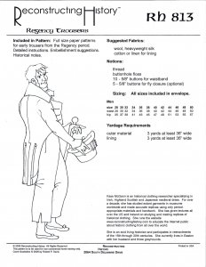 Reconstructing History #RH813 - Regency Men's Trousers Sewing Pattern
