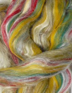Merino Wool and Silk Tussah Roving - Green
