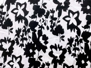 Imported Linen - Black and White Floral - Printed Linen Fabric