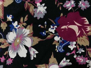 Pinwale Cotton Corduroy Print - Large Floral on Midnight col. 06