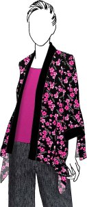 VF225-27 Moon Blossoms - Beautiful Cerise Floral Cherry Blossom Print on Black Rayon Challis Fabric