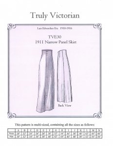 Truly Victorian #E30 - 1911 Narrow Panel Skirt - Historical Skirt Pattern