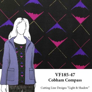 VF185-47 Cobham Compass - Fuchsia - Purple - Yellow Design on Black Wool Challis Fabric