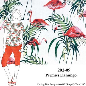 Permies Flamingo - Kitschy Novelty Linen Print Fabric