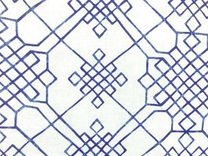 VF213-03 Camellia Trellis - Navy on White Celtic Knot Printed Linen Fabric