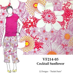 VF214-05 Cocktail Sunflower - Stylized Floral Digital Print on Stretch Cotton Broadcloth Fabric