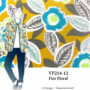 VF214-12 Fizz Floral - Large Stylized Print on Mustard Cotton Piqué Fabric