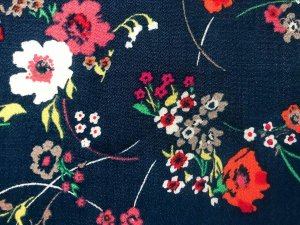 VF214-26 B.K. Meadow - Colorful Tiny Floral Print on a Dark Navy Crinkled Rayon Fabric