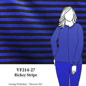 VF214-27 Rickey Stripe - Royal and Black Polyester Jersey Fabric