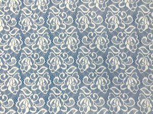 VF214-36 Pickford Imposter - Cream Lace Print on Blue Cotton Chambray Fabric