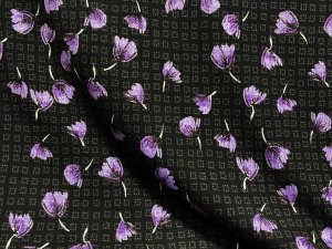 VF216-04 Dasher Blooms - Purple Floral on Black Wide Rayon Jersey Knit Fabric