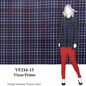 VF216-15 Vixen Primo - Navy Cotton Shirting with  Red and White Tattersall Print Fabric
