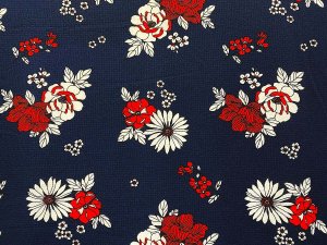 VF216-19 Vixen Blossoms - Red and White Floral Print on Navy Bubble Crepe Georgette Fabric