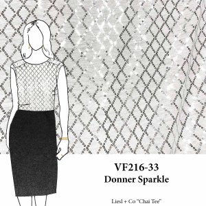 VF216-33 Donner Sparkle - White Jersey Knit Fabric with Criss-Cross 3mm Silver Sequins