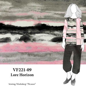VF221-09 Lore Horizon - Wide Rayon Jersey Knit Fabric with Horizontal Grey and Pink Striation