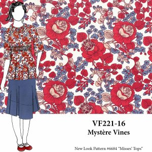 VF221-16 Mystère Vines - Terra Cotta and Indigo Floral on White Bubble Crepe Georgette Fabric