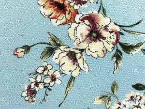VF221-36 Mystique Fleurs - Floral Print on Sky Blue Bubble Crepe Georgette Fabric