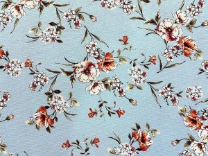 VF221-36 Mystique Fleurs - Floral Print on Sky Blue Bubble Crepe Georgette Fabric
