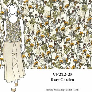 VF222-25 Rare Garden - Dark Dijon Flowers and Olive Stems on Lightweight Cotton Knit Fabric