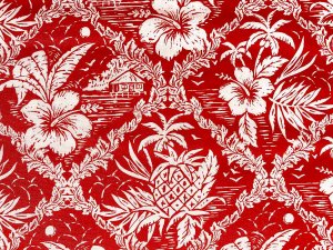 VF223-12 Deities Kona - Red and Ivory Waikiki Cotton Poplin Print Fabric from Robert Kaufman