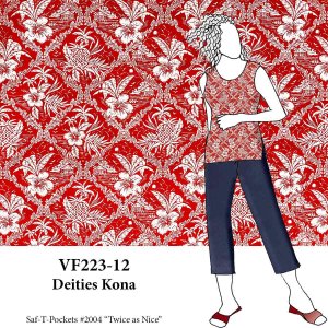 VF223-12 Deities Kona - Red and Ivory Waikiki Cotton Poplin Print Fabric from Robert Kaufman