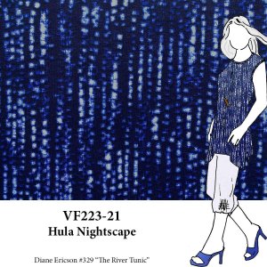 VF223-21 Hula Nightscape - Geometric Hues of Blue on a 66” Lightweight Rayon Jersey Fabric