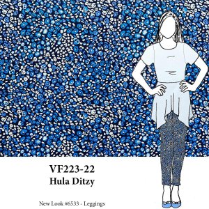 VF223-22 Hula Ditzy - Tiny Printed Flowers in Hues of Blue on a Heavy Cotton Knit Fabric