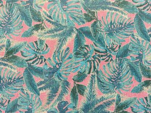 VF223-32 Lu’au Tropics - Aqua and Rose Hawaiian Print on Combed Cotton Fabric by Tori Richard