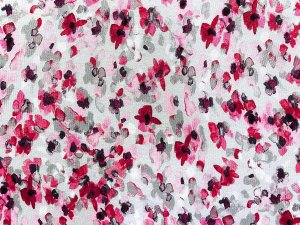 VF223-37 Monarch Garden - Pink Flowers on Wide Dove Grey Lightweight Rayon Jersey Knit Fabric