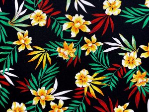 VF224-24 Bakers Jardin - Tropical Floral Print on Black Textured Fabric