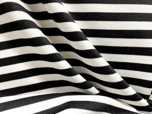 VF224-46 Record Mariner - Black and Off-White Horizontal Striped Ponte Double Knit Fabric