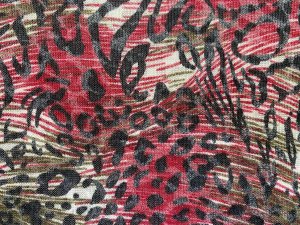 VF225-11 Persephone Wildling - Burgundy with Black, Bone and Olive Animal Print Semi-sheer Knit Fabric